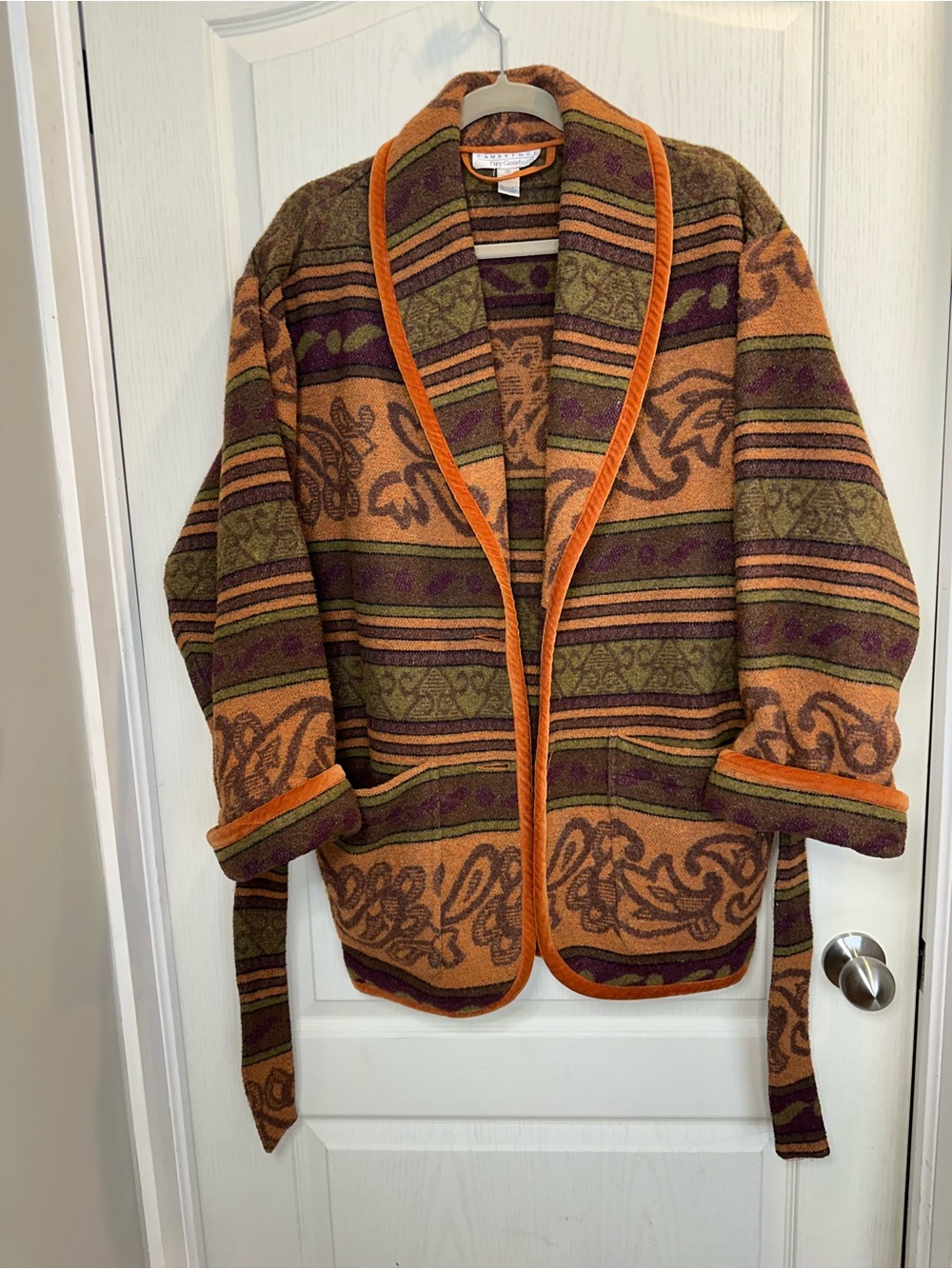Vintage 90s Cambridge Dry Goods Southwestern Wool Blend Jacket Belted Shawl M/S
